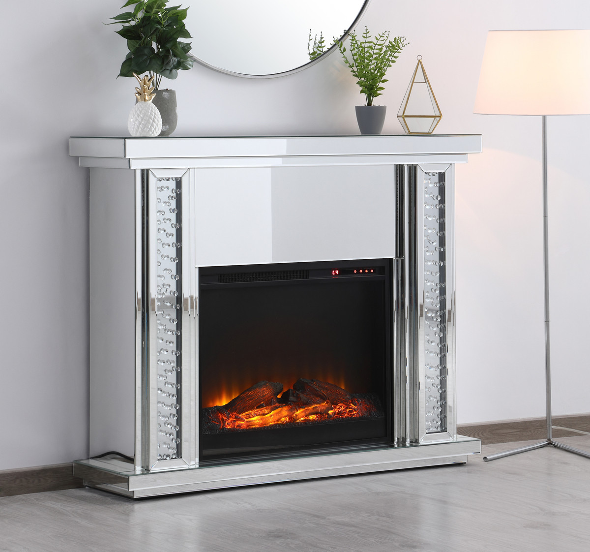 Elegant Furniture and Lighting Mirrored Mantle Fireplace - Thumbnail 4