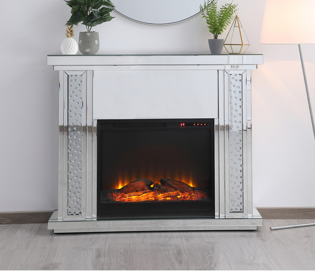 Elegant Furniture and Lighting Mirrored Mantle Fireplace - Thumbnail 3