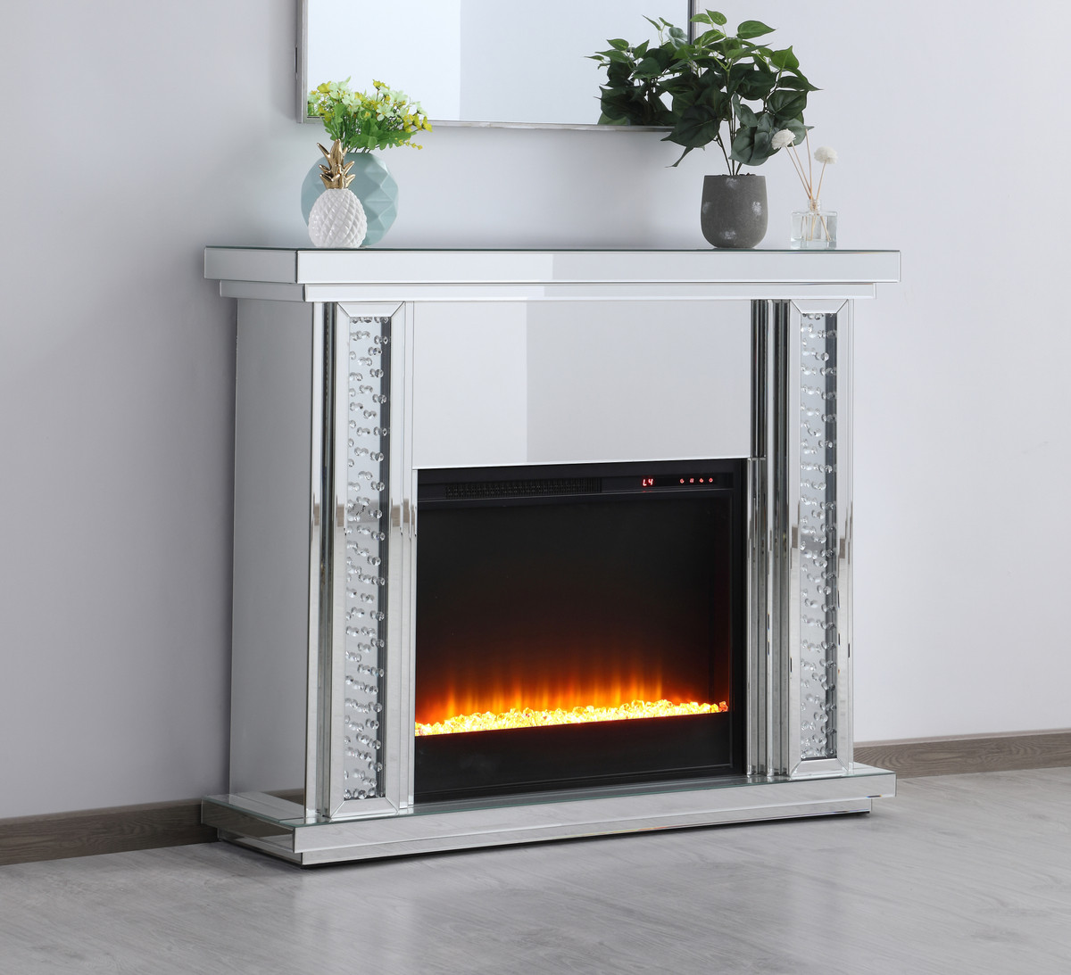 Elegant Furniture and Lighting Mirrored Mantle Fireplace - Thumbnail 3