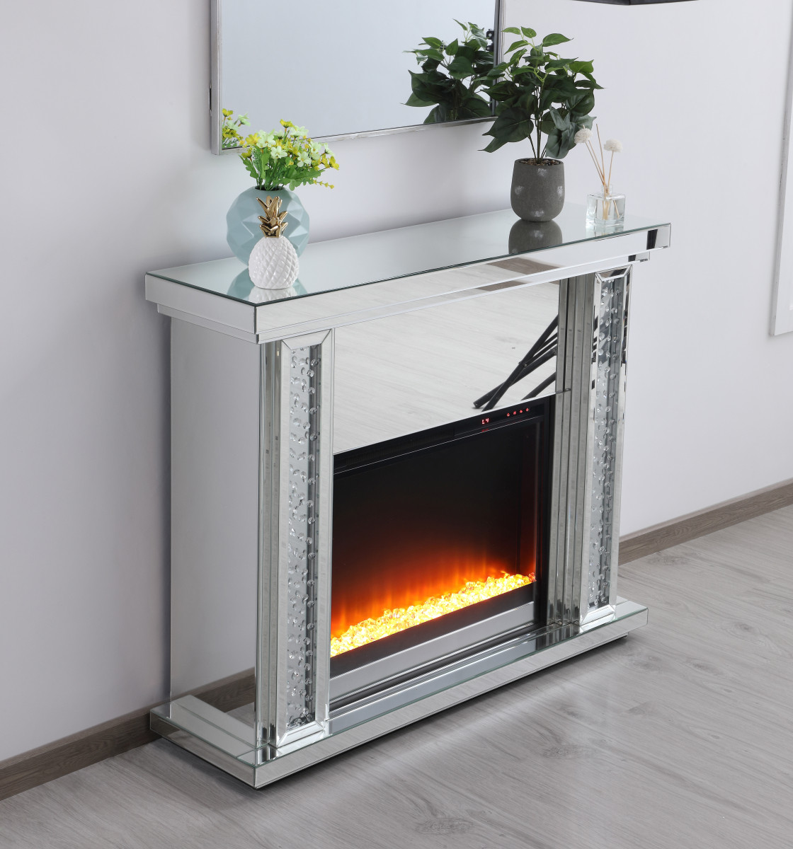 Elegant Furniture and Lighting Mirrored Mantle Fireplace - Thumbnail 5