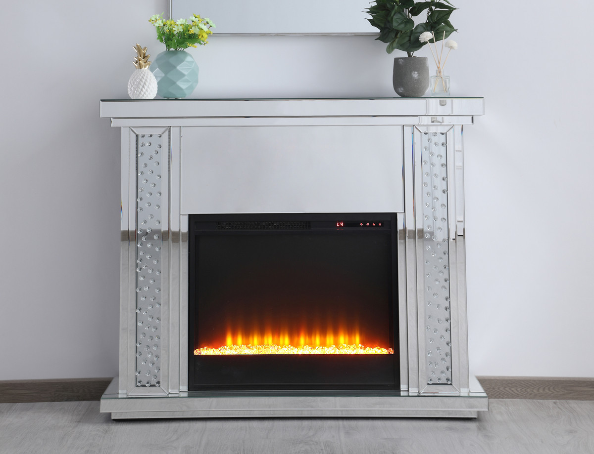 Elegant Furniture and Lighting Mirrored Mantle Fireplace - Thumbnail 4