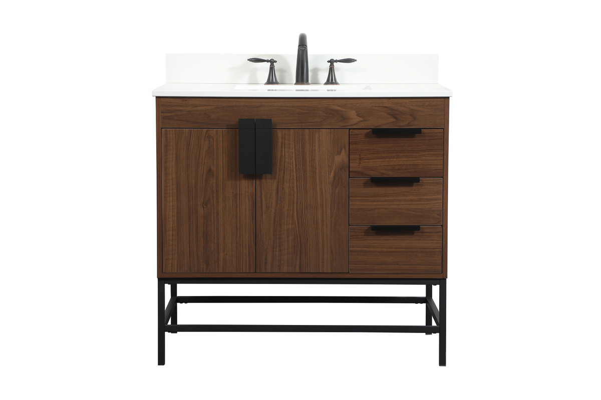 36 Inch Single Bathroom Vanity In Walnut With Backsplash (VF48836MWT-BS ...