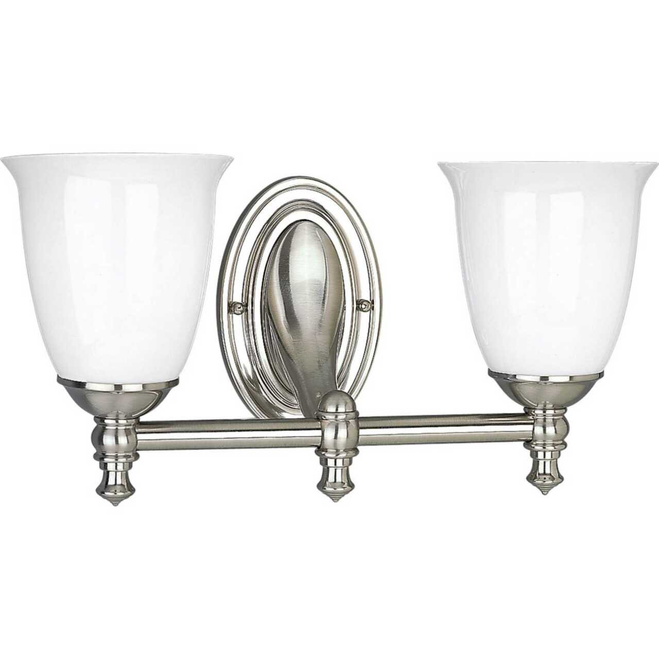 Victorian Collection Two-Light Brushed Nickel White Opal Glass Farmhouse  Bath Vanity Light (P3028-09) Isabelle's Lighting