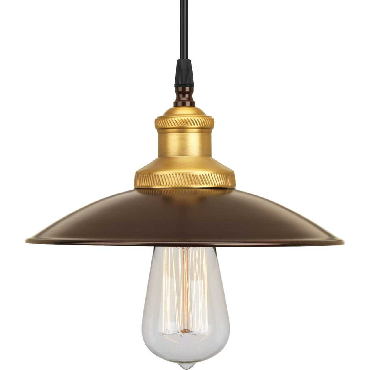 Archives Collection One-Light Antique Bronze Brass Paint Inside Metal Shade  Farmhouse Mini-Pendant Light (P5161-20) - Isabelle's Lighting