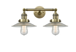 Halophane 2 Light Bath Vanity Light In Antique Brass (208-Ab-G2) Halophane 2 Light Bath Vanity Light In Antique Brass (208-Ab-G2)