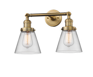 Small Cone 2 Light Bath Vanity Light In Brushed Brass (208-Bb-G62) Small Cone 2 Light Bath Vanity Light In Brushed Brass (208-Bb-G62)