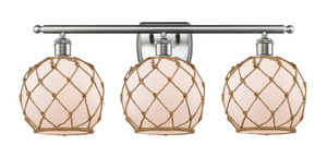 Farmhouse Rope 3 Light Bath Vanity Light, Brushed Nickel (516-3W-Sn-G121-8Rb)