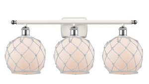 Farmhouse Rope 3 Lt Bath Vanity, White & Polished Chrome (516-3W-Wpc-G121-8Rw)