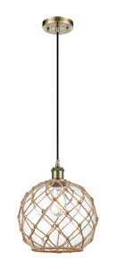 Large Farmhouse Rope 1 Light Mini Pendant In Antique Brass (516-1P-Ab-G122-10Rb)