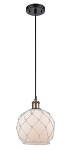Farmhouse Rope 1 Light Mini Pendant In Black Antique Brass (516-1P-Bab-G121-8Rw)