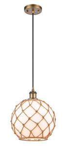 Large Farmhouse Rope 1 Light Mini Pendant In Brushed Brass (516-1P-Bb-G121-10Rb)