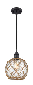 Farmhouse Rope 1 Light Mini Pendant In Matte Black (516-1P-Bk-G122-8Rb)