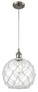 Large Farmhouse Rope 1 Light Mini Pendant, Brushed Nickel (516-1P-Sn-G122-10Rw)