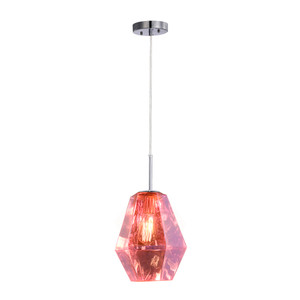 Stier 1 Light Pendant In Polished Chrome With Pink Glass (VP-G2730011A5) Stier 1 Light Pendant In Polished Chrome With Pink Glass (VP-G2730011A5)