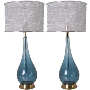 Lola Big 1 Light Table Lamp, Blue Ombre, Silver Fabric Shade (VT-G30012A1S)