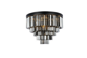Sydney 17 Light Matte Black Flush Mount Silver Shade (Grey) Royal Cut Crystal (1201F32MB-SS/RC)