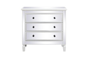 Contempo 33" Antique White Mirrored 3 Drawer End Table (MF6-1019AW)