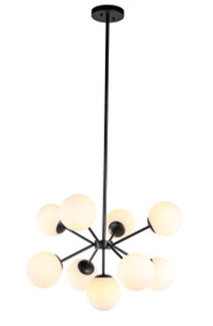 Jupiter 9 Light Black And Frosted White Glass Pendant (LD5028D27BK)