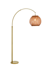 Flos 1 Light Brass Floor Lamp With Rattan Round Shade (LD5103FL44BR)