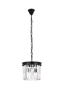 Sydney 3 Light Matte Black Pendant Clear Royal Cut Crystal (1238D12MB/RC)