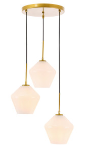 Gene 3 Light Brass And Frosted White Glass Pendant (LD2259BR) Gene 3 Light Brass And Frosted White Glass Pendant (LD2259BR)