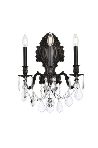 Monarch 3 Light Dark Bronze Wall Sconce Clear Royal Cut Crystal (9603W14DB/RC)