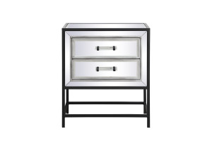 21 Inch Mirrored Two Drawers End Table In Black (MF73016BK)