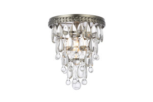 Nordic 1 Light Antique Silver Flush Mount Clear Royal Cut Crystal (1219F9AS/RC)