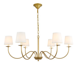 Eclipse 6 Light Brass And White Shade Chandelier (LD6103D37BR)