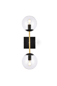 Neri 2 Lights Black And Brass And Clear Glass Wall Sconce (LD2357BKR)