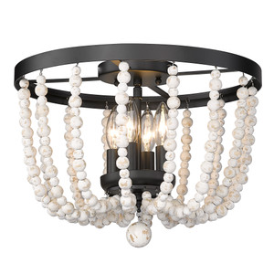 Tabitha Flush Mount in Matte Black with Chippy Wood Beads (6890-FM BLK-CWB)
