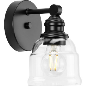 Ambrose Collection One-Light Farmhouse Matte Black Clear Glass Bath Vanity Light (P300373-31M)