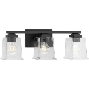 Gilmour Collection Three-Light Modern Farmhouse Matte Black Clear Glass Bath Vanity Light (P300379-31M)