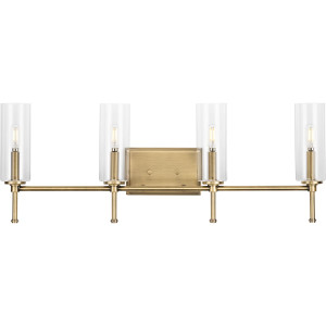 Elara Collection Four-Light New Traditional Vintage Brass Clear Glass Bath Vanity Light (P300359-163)
