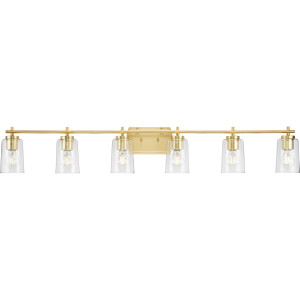 Adley Collection Six-Light New Traditional Satin Brass Clear Glass Bath Vanity Light (P300372-012) Adley Collection Six-Light New Traditional Satin Brass Clear Glass Bath Vanity Light (P300372-012)
