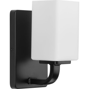 Cowan Collection One-Light Modern Matte Black Etched Opal Glass Bath Vanity Light (P300368-31M) Cowan Collection One-Light Modern Matte Black Etched Opal Glass Bath Vanity Light (P300368-31M)