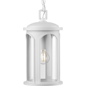 Gables Collection One-Light Coastal Satin White Clear Glass Outdoor Wall Lantern (P550050-028)