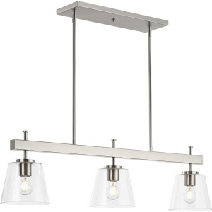 Saffert Collection Three-Light New Traditional Brushed Nickel Clear Glass Linear Island Chandelier Light (P400298-009)
