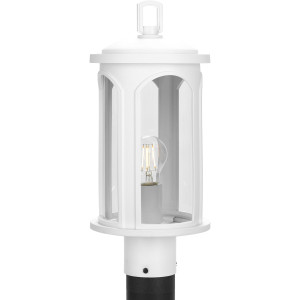 Gables Collection One-Light Coastal Satin White Clear Glass Outdoor Post Light with DURASHIELD (P540033-028)