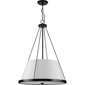 Saffert Collection Three-Light New Traditional Matte Black White Linen Glass Pendant Light (P500357-31M) Saffert Collection Three-Light New Traditional Matte Black White Linen Glass Pendant Light (P500357-31M)