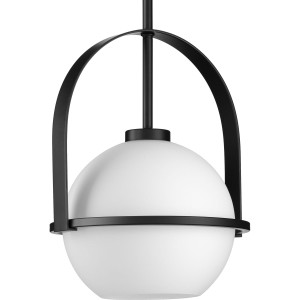 Delayne Collection One-Light Mid-Century Modern Matte Black Etched Opal Glass Pendant Light (P500358-31M) Delayne Collection One-Light Mid-Century Modern Matte Black Etched Opal Glass Pendant Light (P500358-31M)