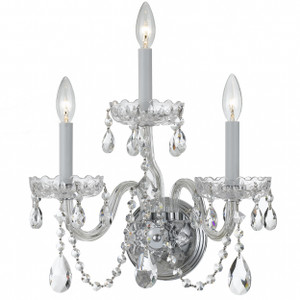 Traditional Crystal 3 Light Polished Chrome Sconce (1033-CH-CL-SAQ)