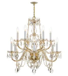 Traditional Crystal 12 Light Historic Brass Chandelier (1135-PB-CL-I)