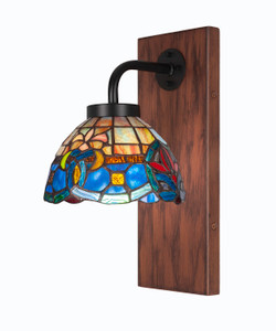 Oxbridge 1 Light Sconce In Matte Black & Wood-look Metal (1771-MBWG-9355)