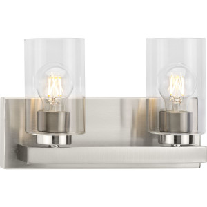 Goodwin Collection Two-Light Brushed Nickel Modern Vanity Light with Clear Glass (P300387-009)
