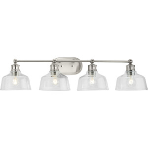 Singleton Collection Four-Light 36" Brushed Nickel Farmhouse Vanity Light with Clear Glass Shades (P300398-009)