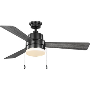 Trevina V 52" 3-Blade Indoor Matte Black ENERGY STAR Modern Ceiling Fan with Light Kit and White Opal Shade (P250076-31M-WB)