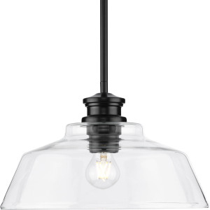 Singleton Collection One-Light 14" Matte Black Farmhouse Medium Pendant Light with Clear Glass Shade (P500381-31M)