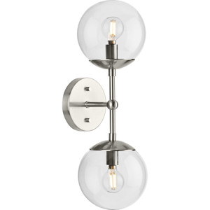 Atwell Collection Two-Light Brushed Nickel Mid-Century Modern Wall Sconce (P710114-009)