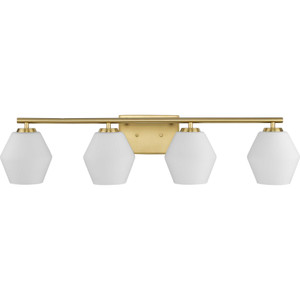 Copeland Collection Four-Light Brushed Gold Mid-Century Modern Vanity Light (P300433-191) Copeland Collection Four-Light Brushed Gold Mid-Century Modern Vanity Light (P300433-191)
